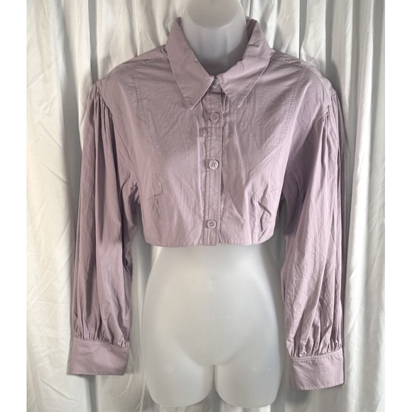 ZARA Cropped Button Up Shirt Puff Sleeve Lilac Purple L Y2K Streetwear‎ 84-03 - Picture 8 of 9